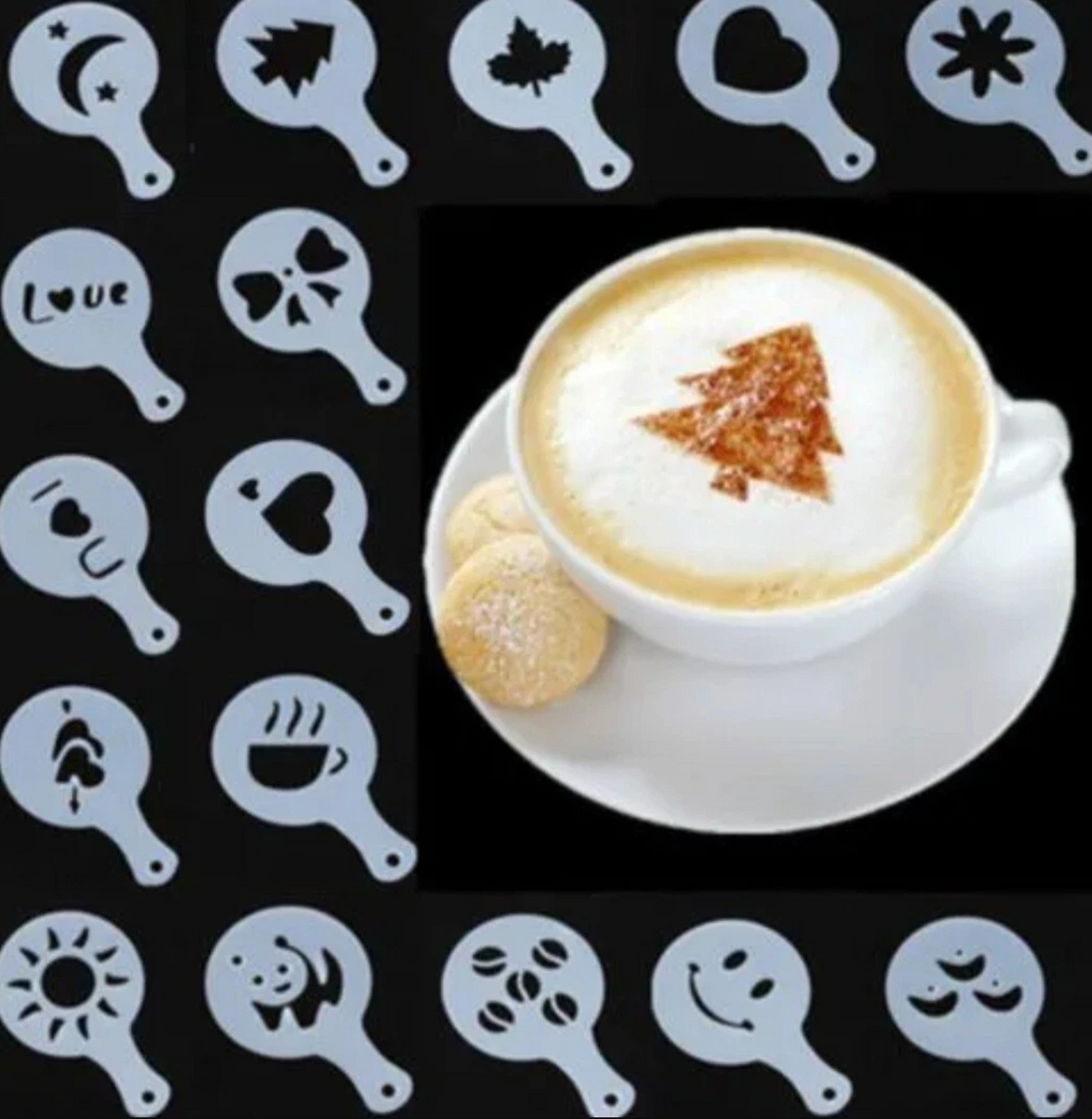 16 Stück Kaffee Cappuccino Latte Schablonen Milchschaum Kakao Kuchen Deko